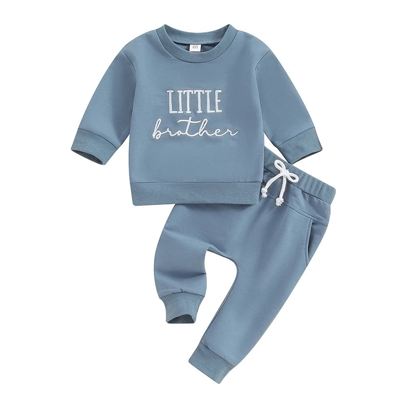 Baby Brother 2-Piece Outfit – Embroidered Letter Sweatshirt & Elastic Waist Sweatpants