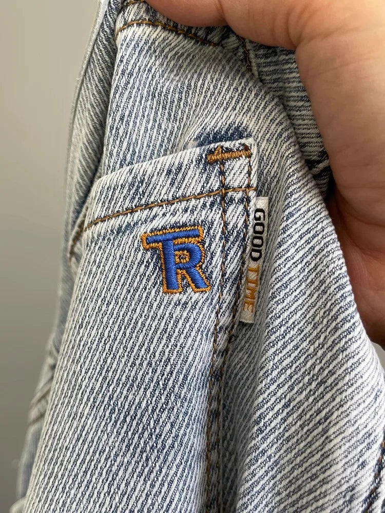 Men’s Embroidered Slim Fit Jeans – Light Blue Summer Straight-Leg Casual Pants (Cropped Length)