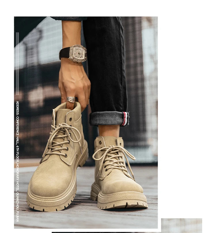 Men Classic Leather Platform Motorcycle Boots