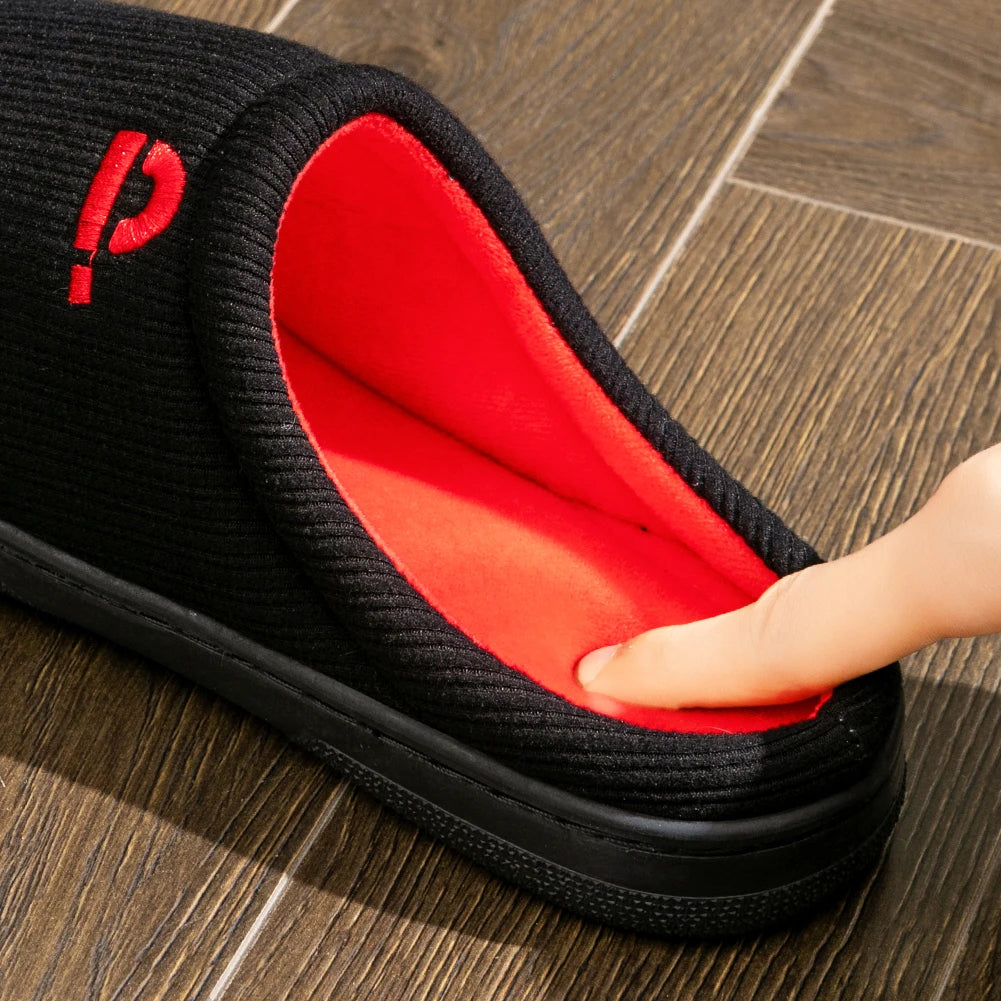 Warm Embroidered  slippers men TPR Memory foam Platform Cushion Soft Non Slip Stripe Comfortable Living Room Shoes High Quality