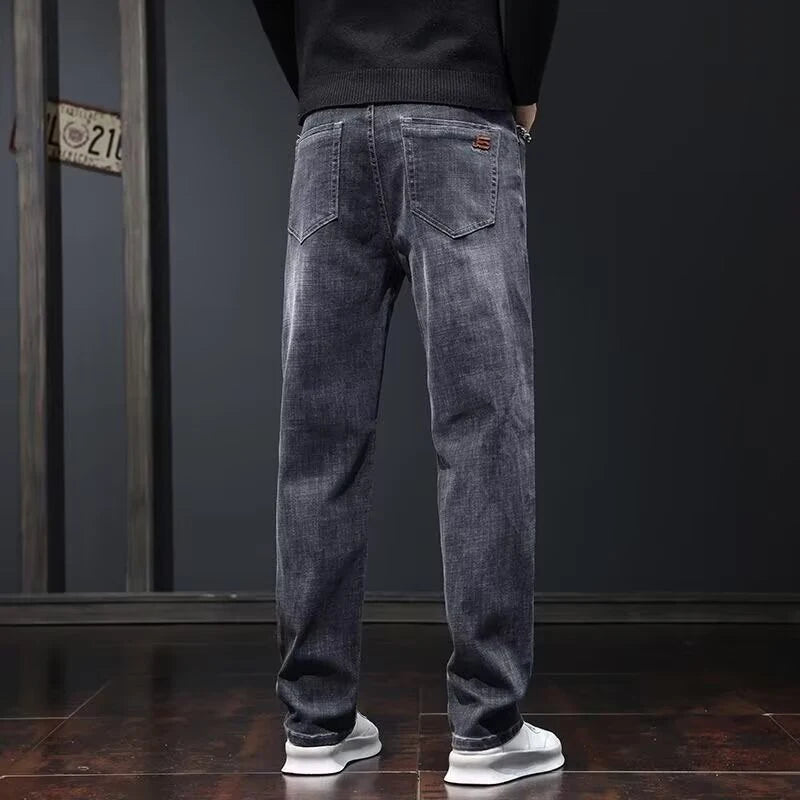 2025 Men’s Slim Straight Stretch Jeans – Dark Gray Wear-Resistant Smart Casual Denim Pants