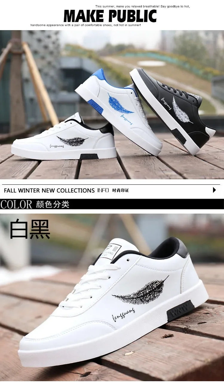 Men White Leather Casual Sports Sneakers