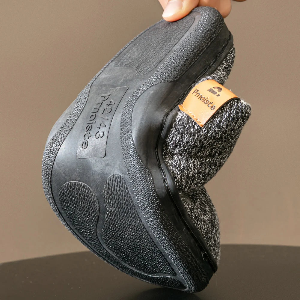 Memory Foam Cushion Slippers men Suede TPR Sole Platform Warm Soft Non Slip Stripe Comfortable Indoor Shoes Knited