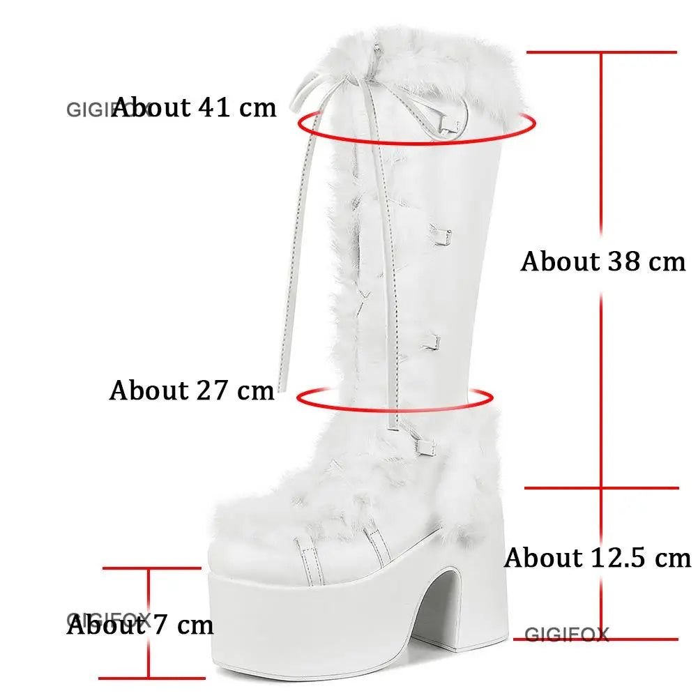 Women Platform Furry Gothic Knee High Boots