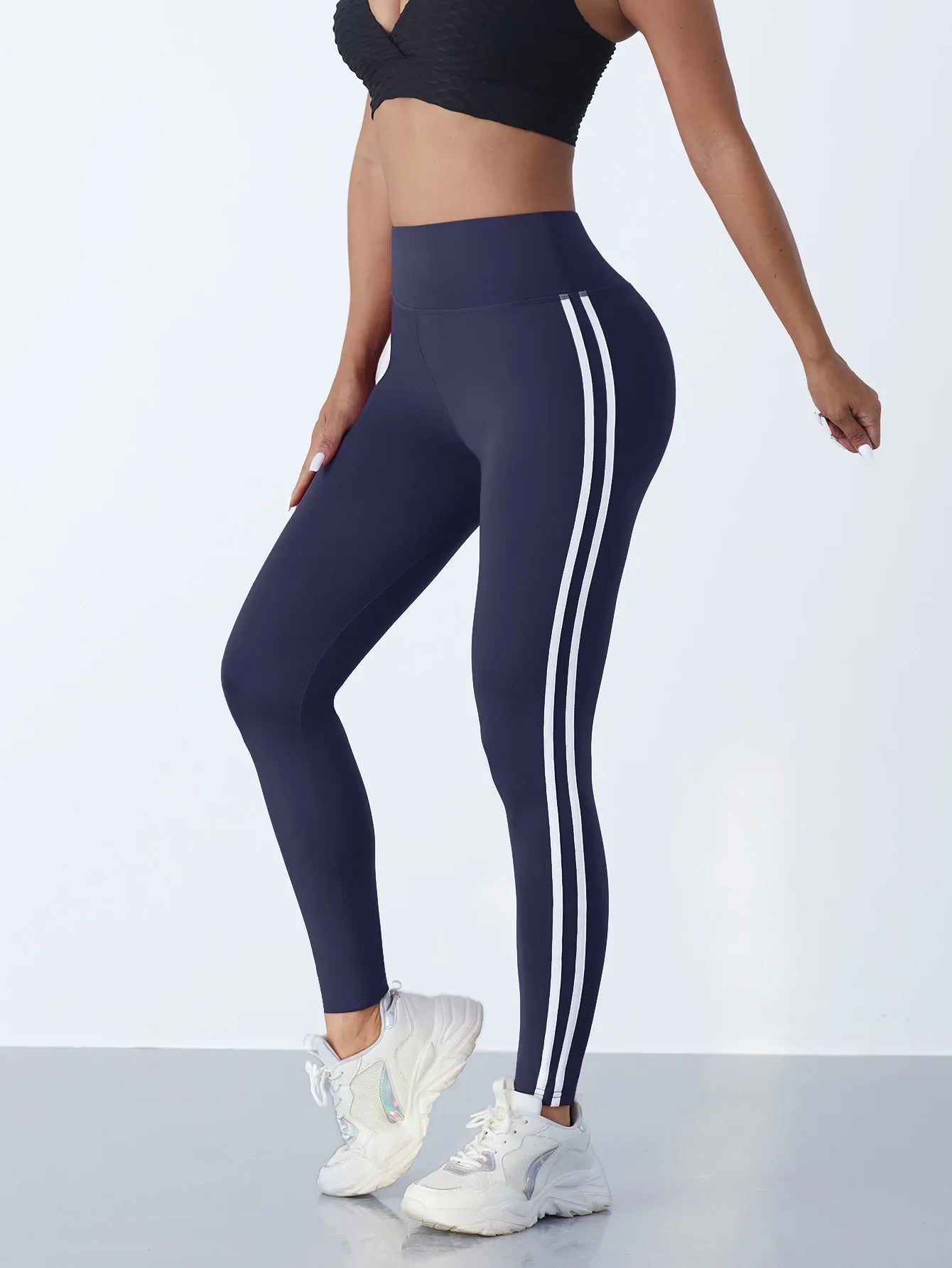 Women High Waist Striped Workout Leggings