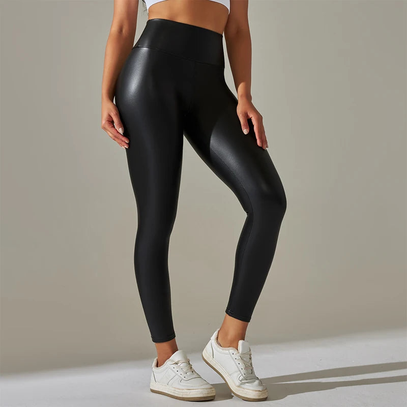 Women High Waist PU Leather Leggings