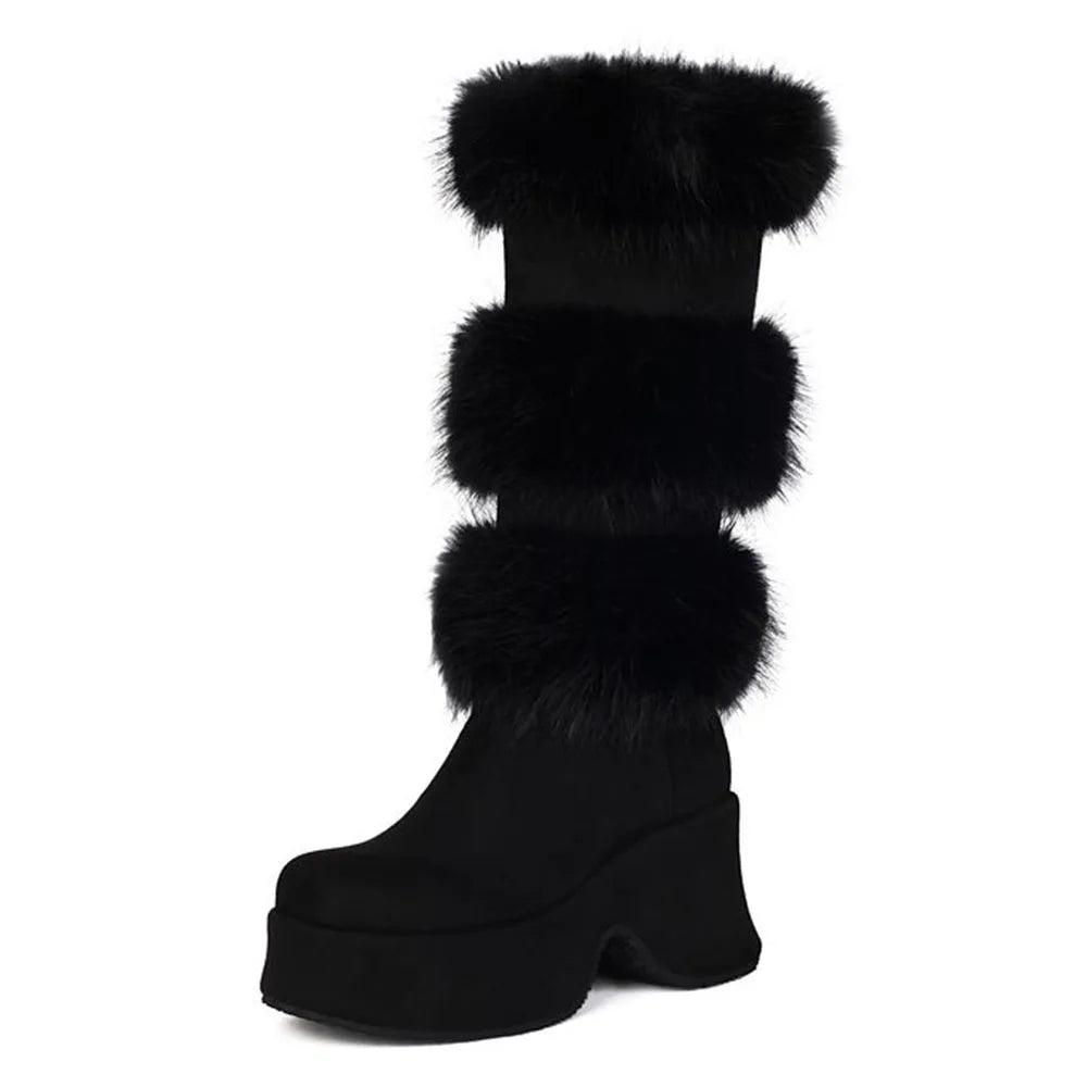 Women Platform Furry Gothic Knee High Boots