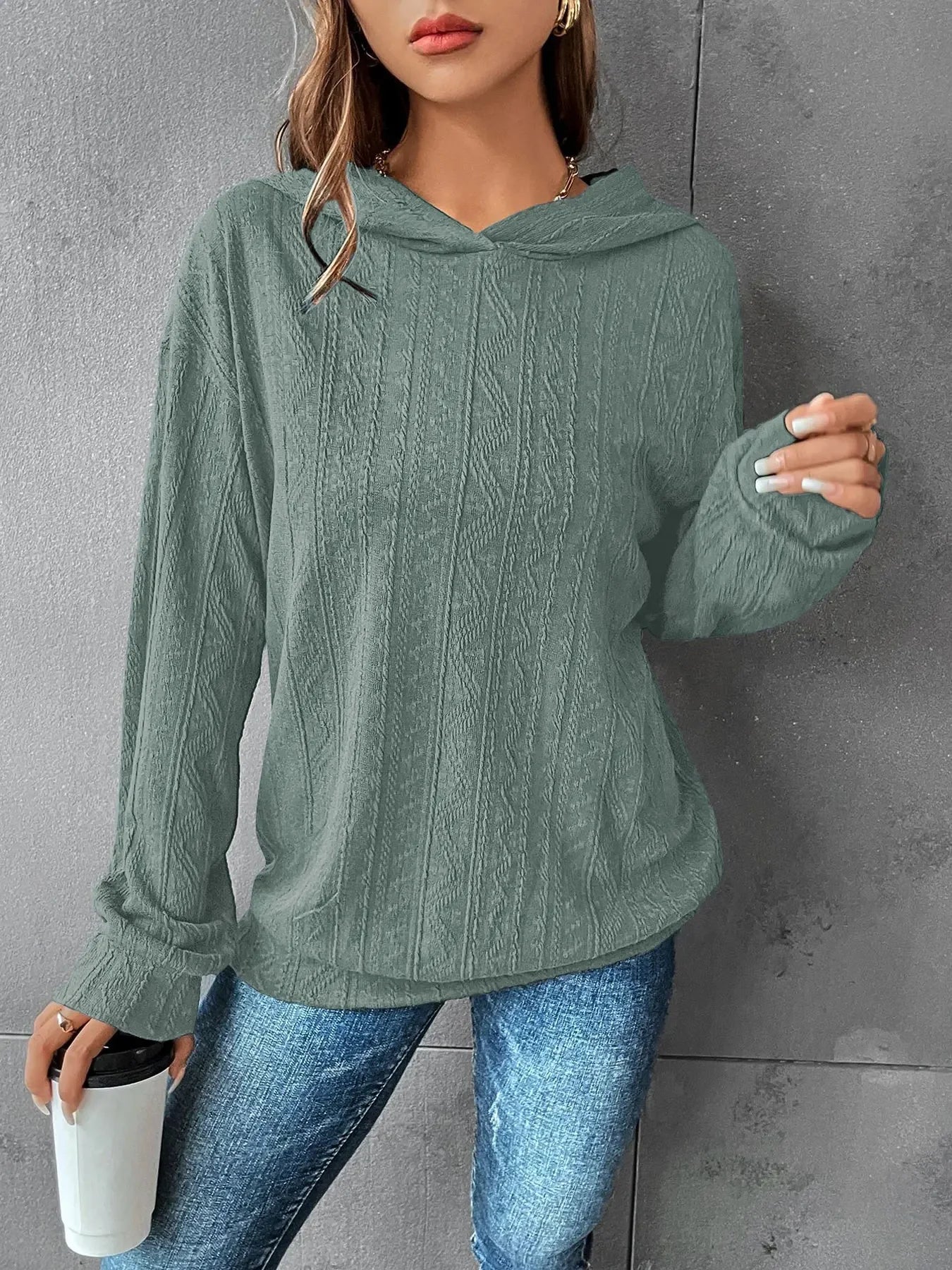Women’s Hooded Long-Sleeve T-Shirt – Casual Solid Color Top