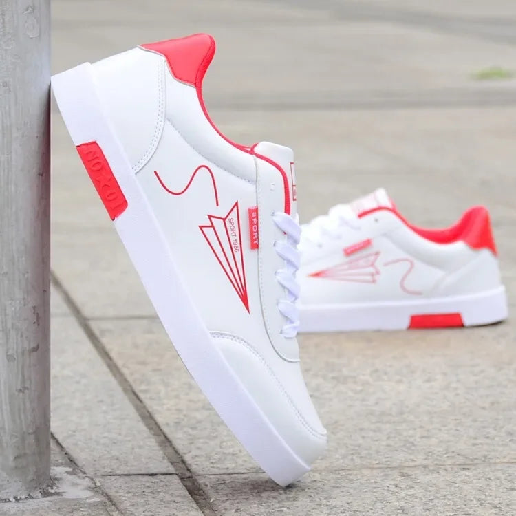 Men White Leather Casual Sports Sneakers