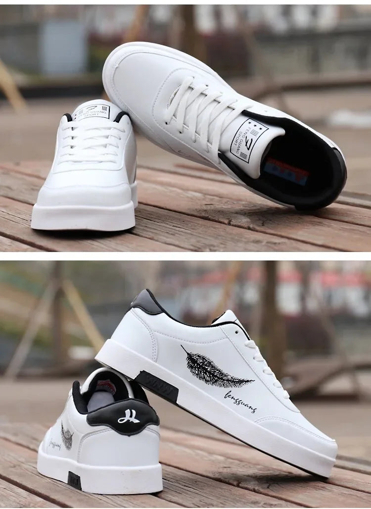 Men White Leather Casual Sports Sneakers