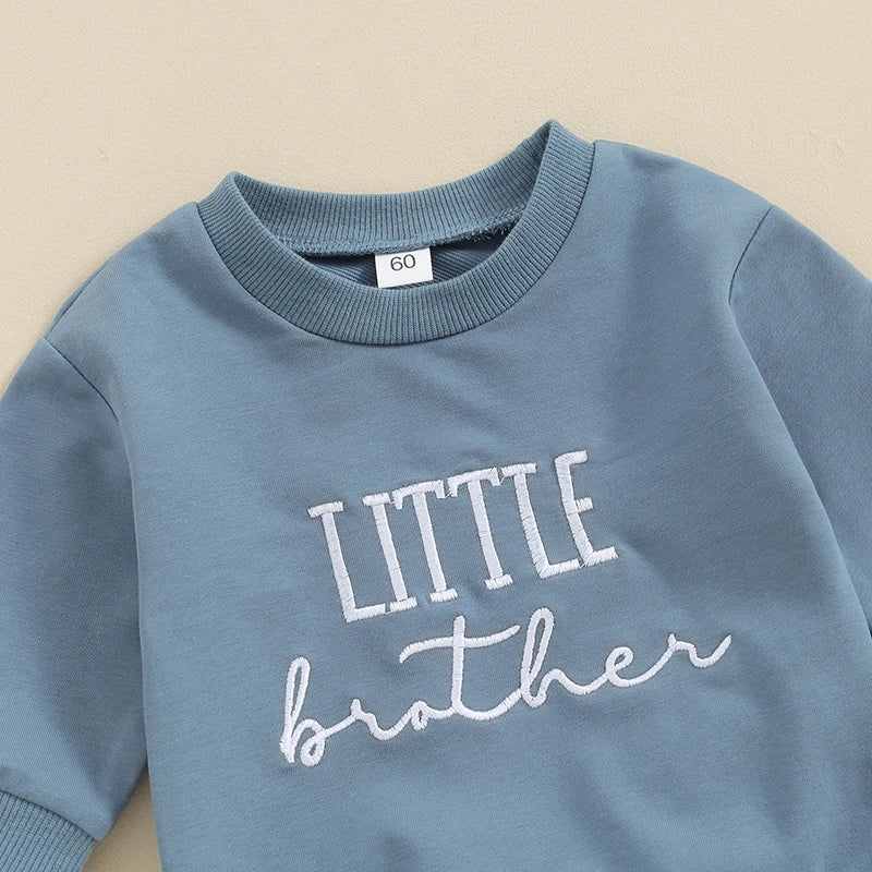 Baby Brother 2-Piece Outfit – Embroidered Letter Sweatshirt & Elastic Waist Sweatpants