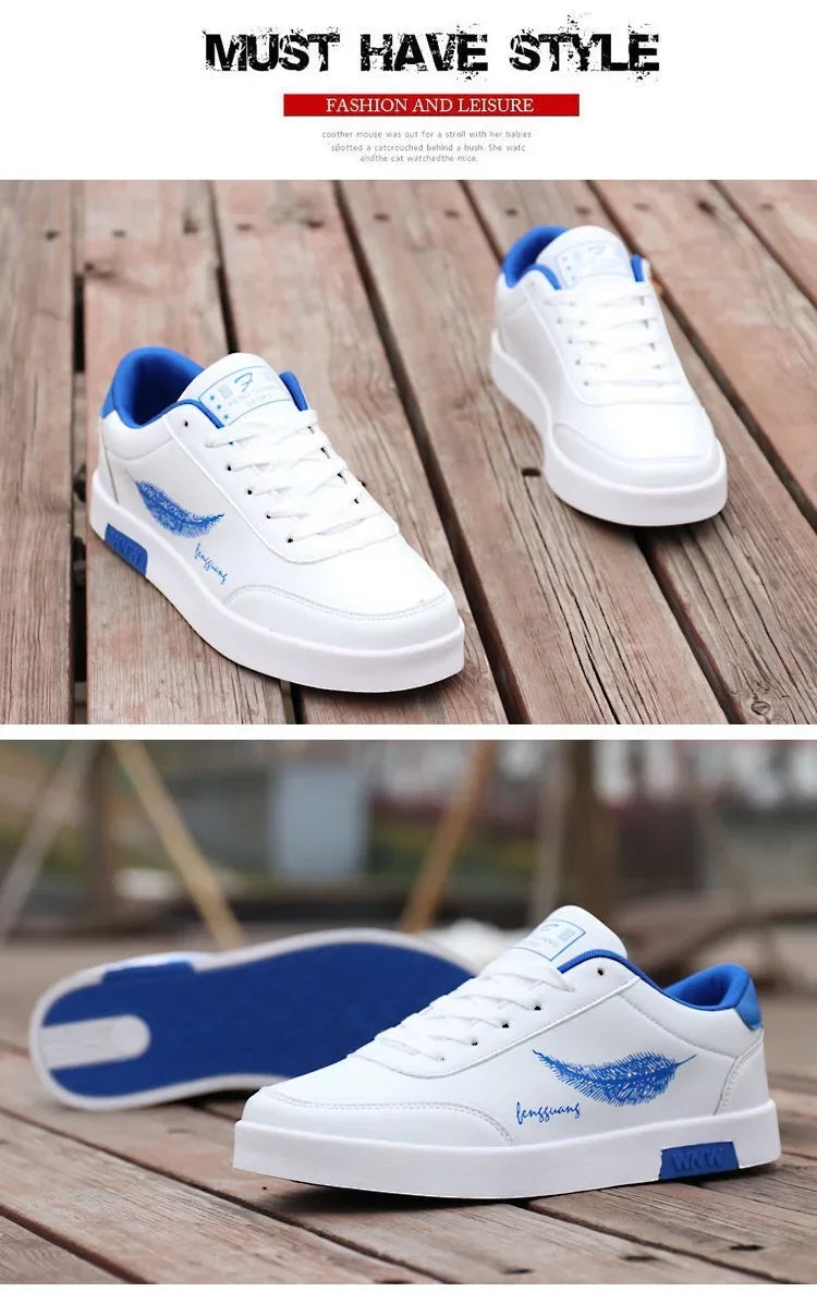 Men White Leather Casual Sports Sneakers