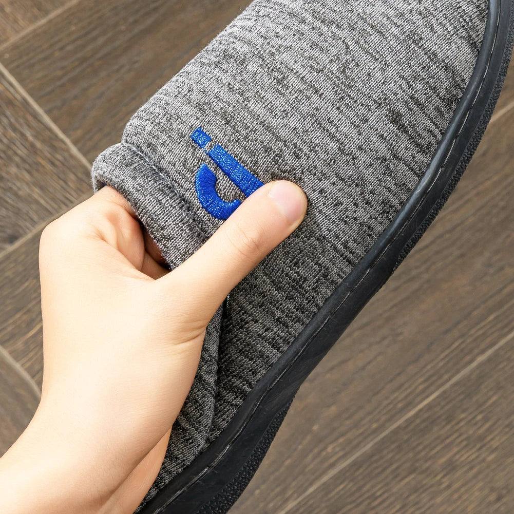 Warm Embroidered  slippers men TPR Memory foam Platform Cushion Soft Non Slip Stripe Comfortable Living Room Shoes High Quality