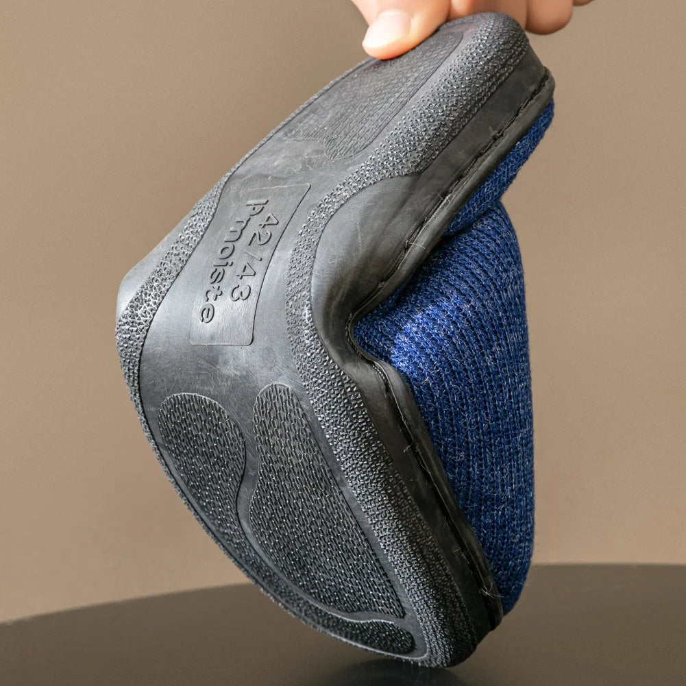 Memory Foam Cushion Slippers men Suede TPR Sole Platform Warm Soft Non Slip Stripe Comfortable Indoor Shoes Knited