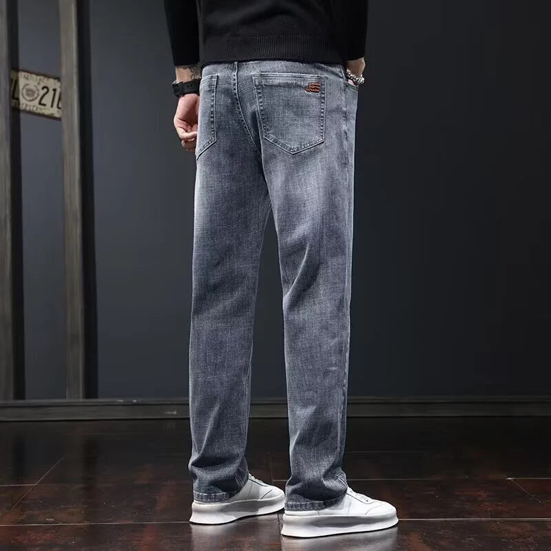 2025 Men’s Slim Straight Stretch Jeans – Dark Gray Wear-Resistant Smart Casual Denim Pants