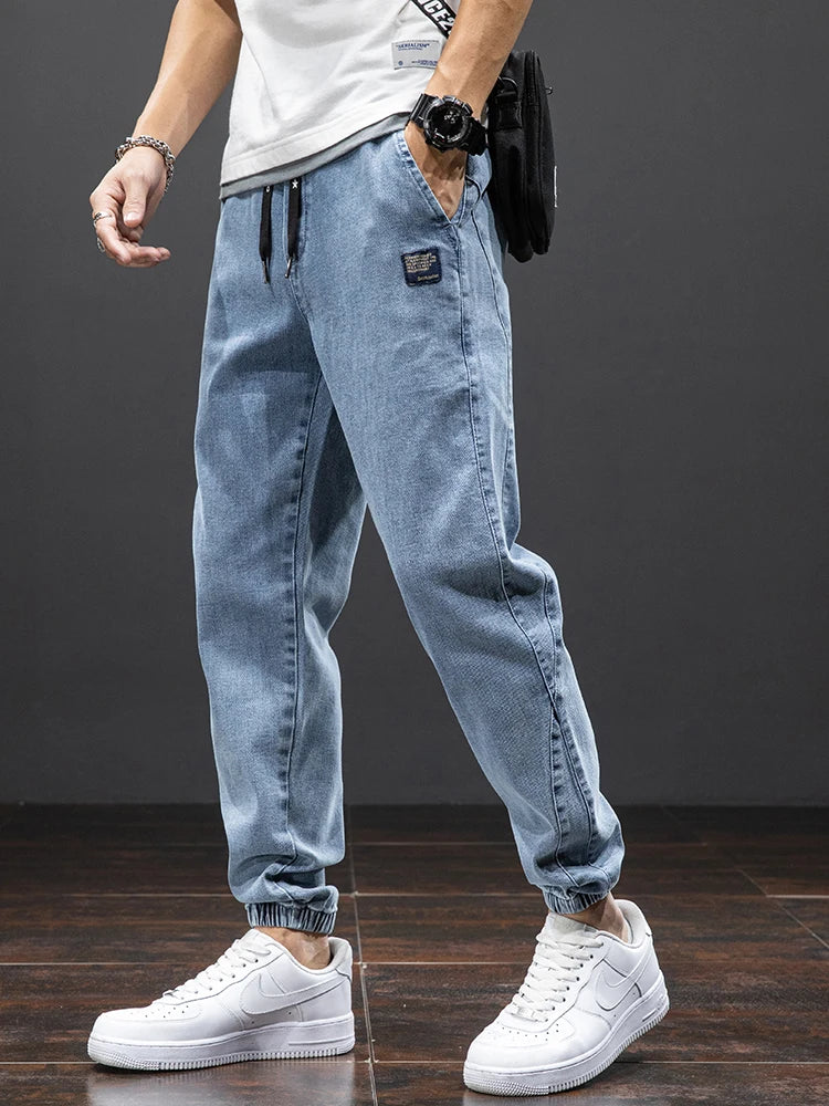 Men’s Cargo Jeans – Baggy Streetwear Denim Jogger Pants (Black/Blue, Plus Size)