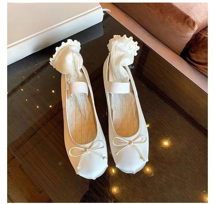 Silk Satin Bow Mary Jane Ballet Flats for Women (Plus Size 33–44)