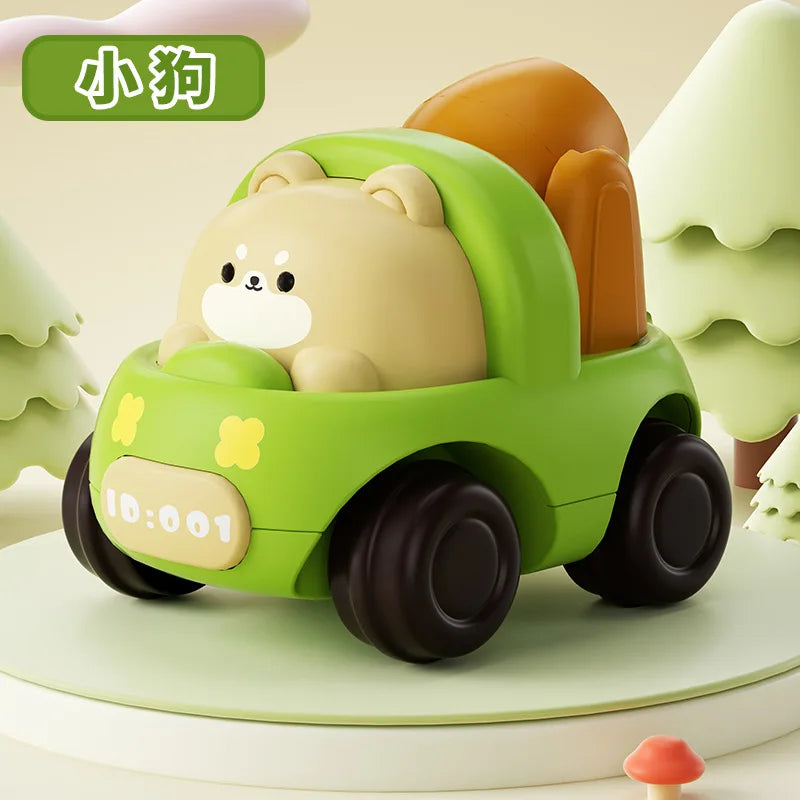 Baby Car Toys for 6 12 Months Friction Car Infant Soft Rubber Inertial Push and Go Vehicles Roll Car Hand Rattle Gift for Kids