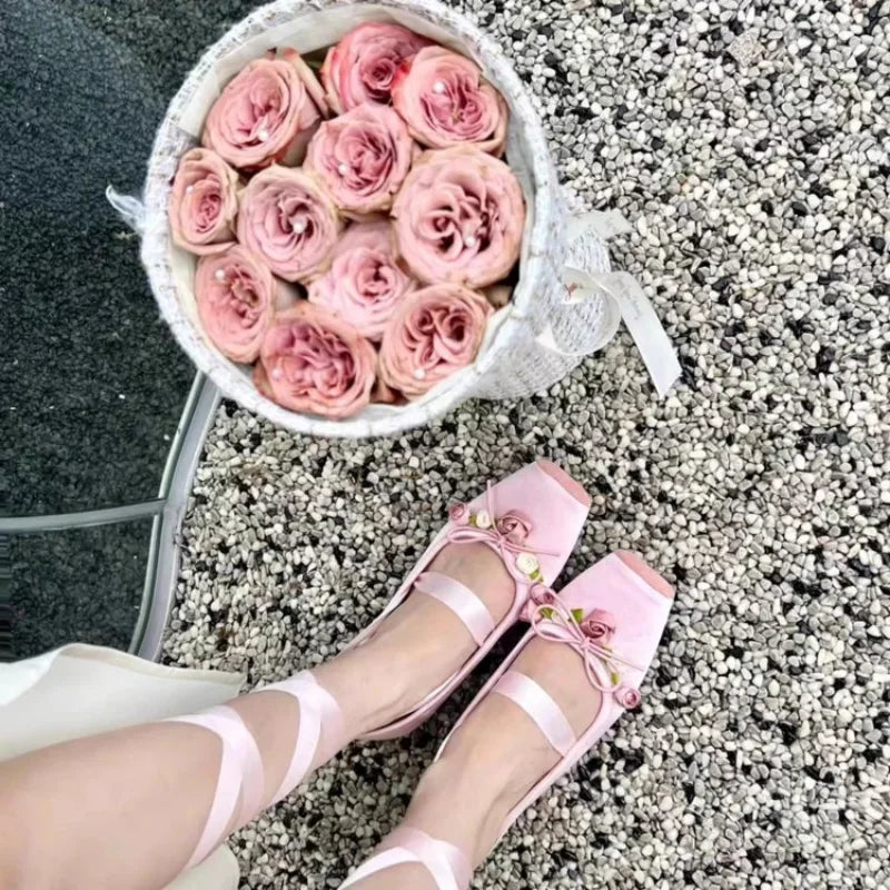 Women Bow Square Toe Mary Jane Flats