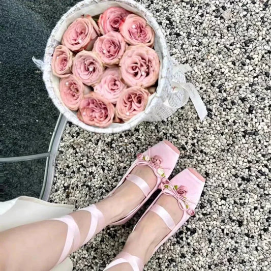 Women Bow Square Toe Mary Jane Flats