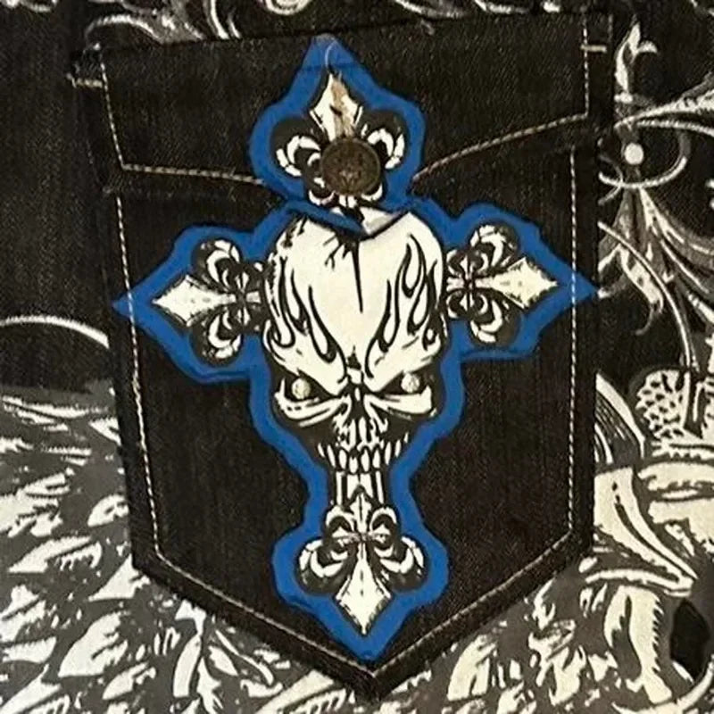 Men’s Embroidered Wide-Leg Jeans – Y2K Hip-Hop Gothic Retro Streetwear Pants