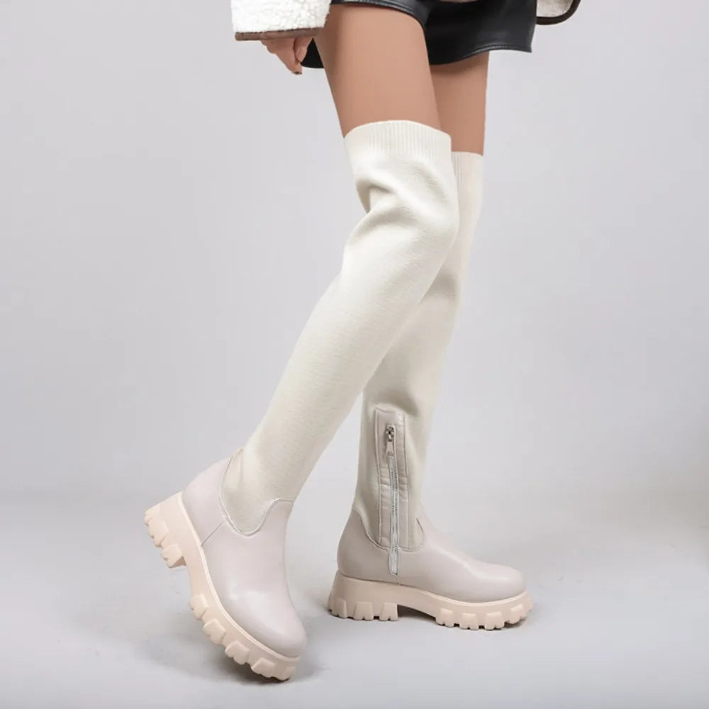 Women Chunky Platform Over-the-Knee Boots