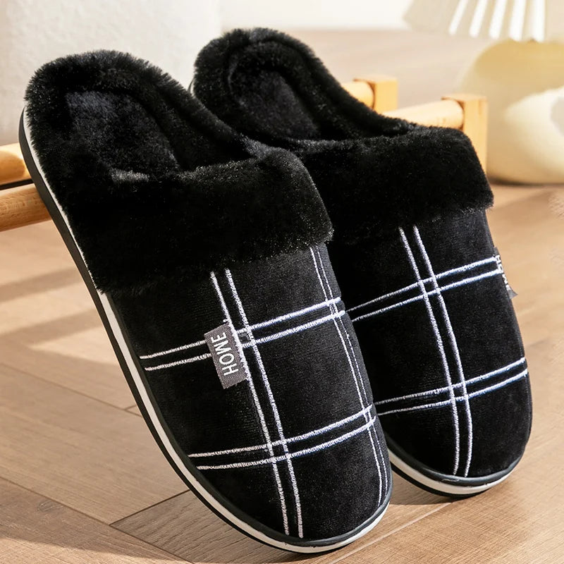 Pmoiste Soft Flannel Plaid Slippers – Warm Memory Foam Indoor Shoes