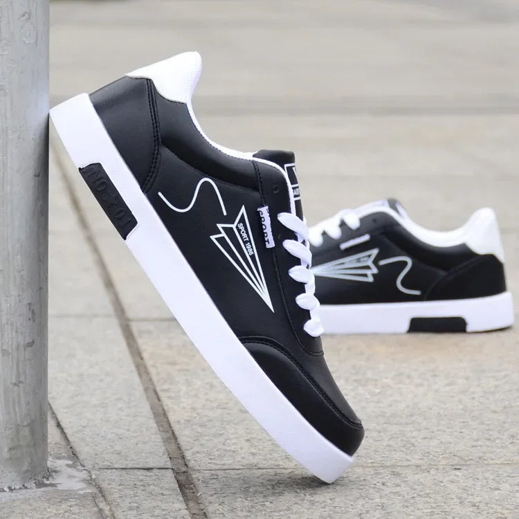 Men White Leather Casual Sports Sneakers