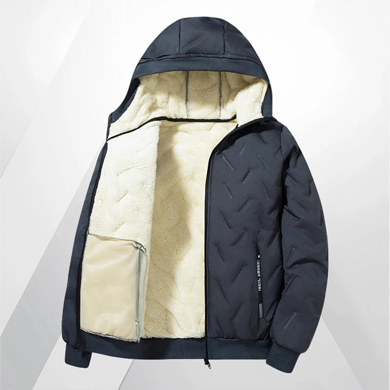 Men’s Fleece Cotton Jacket – Windproof Waterproof Stand Collar Urban Coat