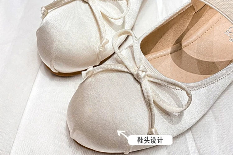 Silk Satin Bow Mary Jane Ballet Flats for Women (Plus Size 33–44)
