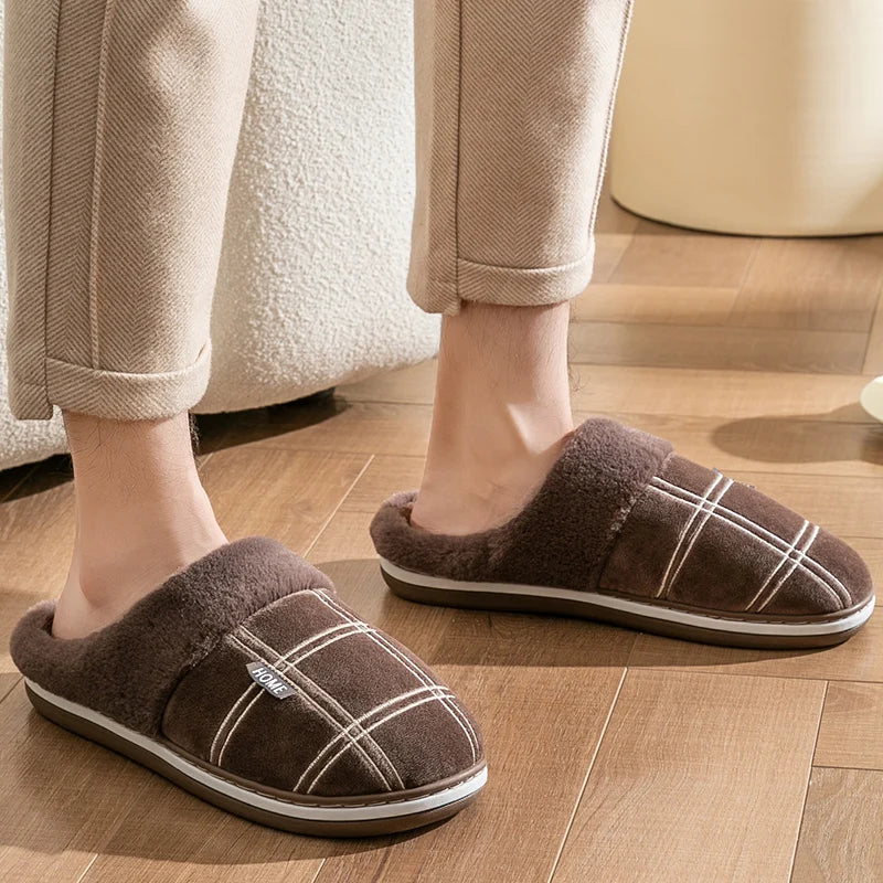 Pmoiste Soft Flannel Plaid Slippers – Warm Memory Foam Indoor Shoes