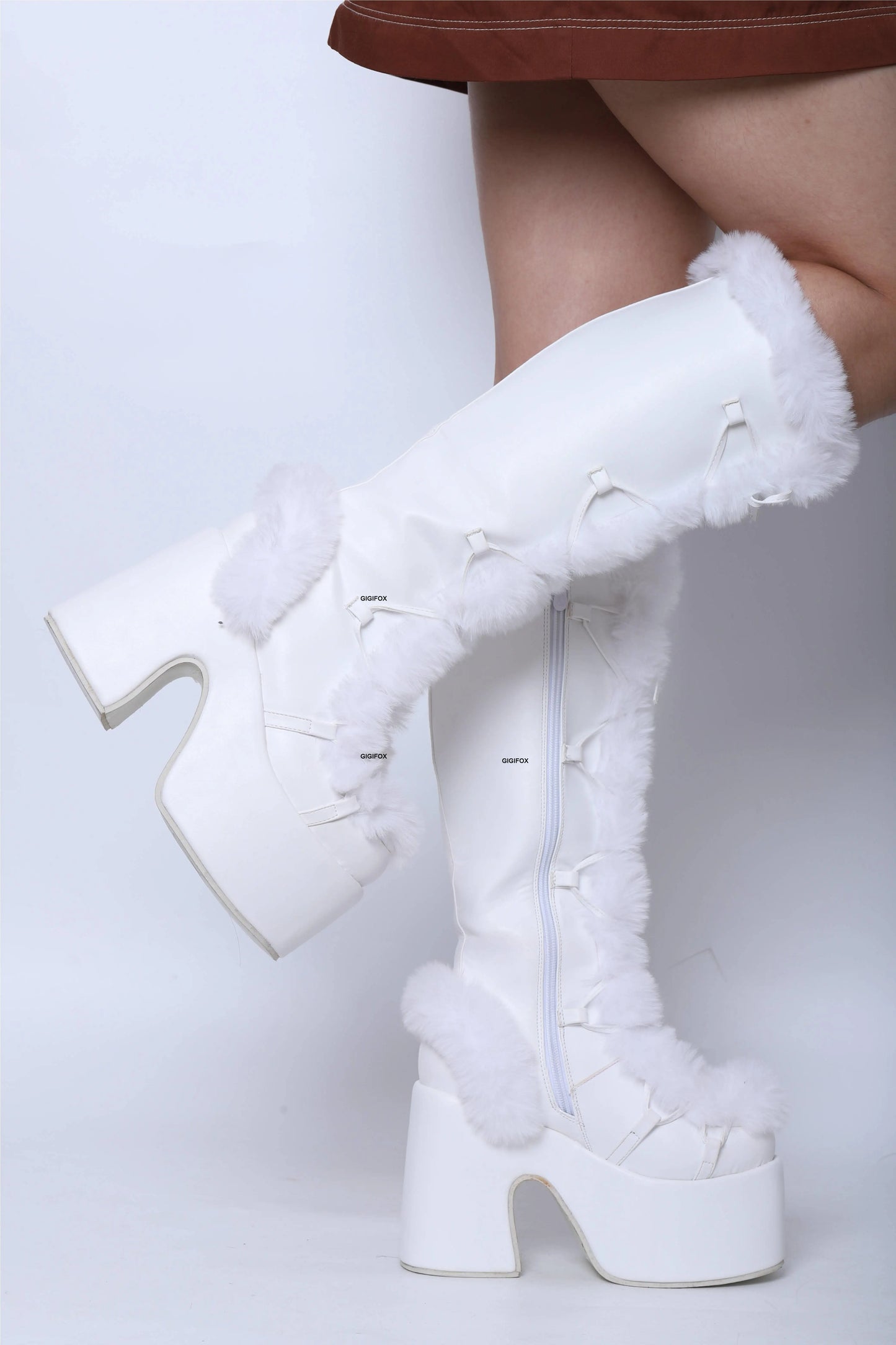 Women Platform Furry Gothic Knee High Boots