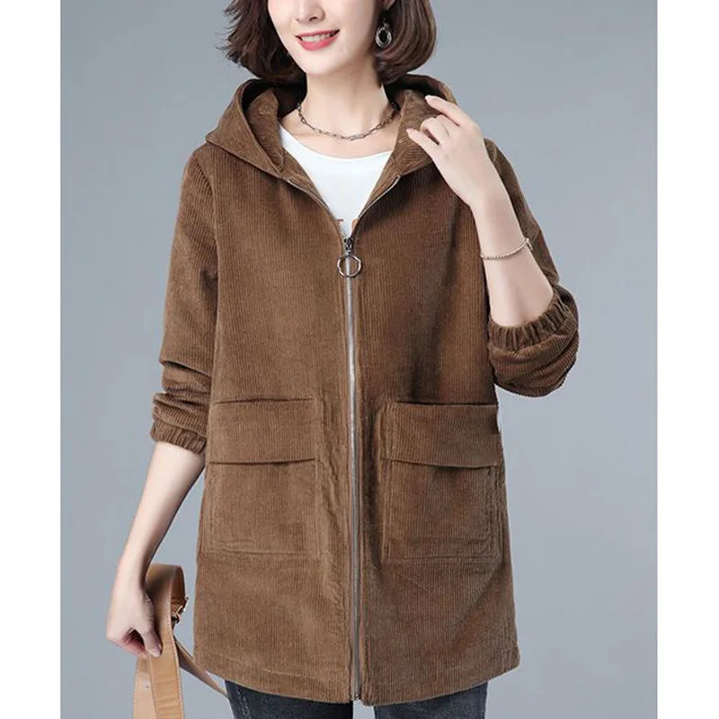Women’s Oversized Hooded Jacket – Solid Color Zipper Coat with Pockets (Casual Autumn Style)
