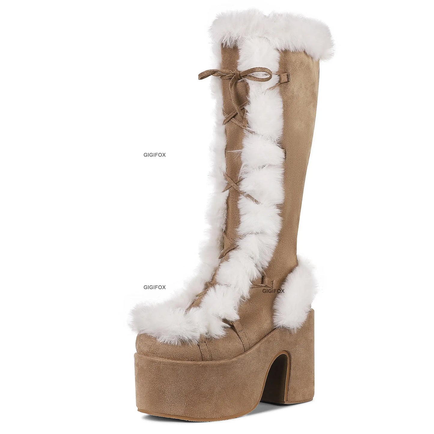 Women Platform Furry Gothic Knee High Boots