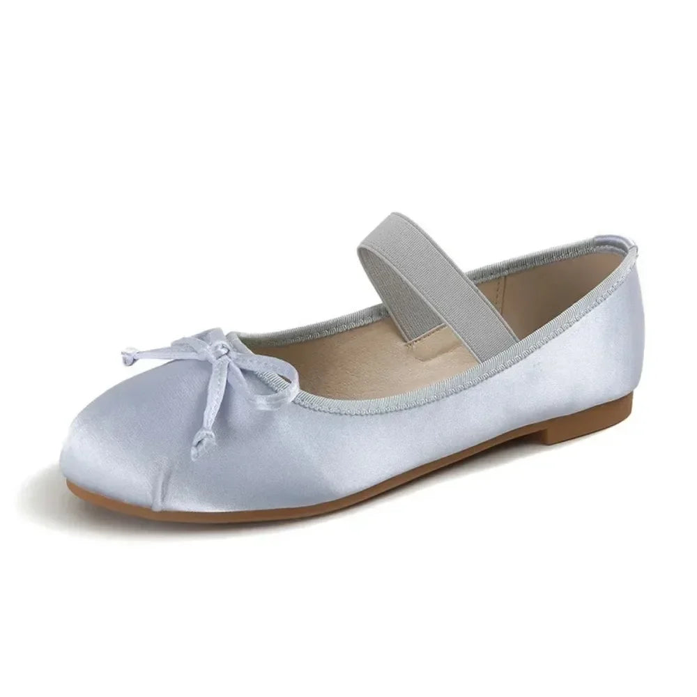 Silk Satin Bow Mary Jane Ballet Flats for Women (Plus Size 33–44)