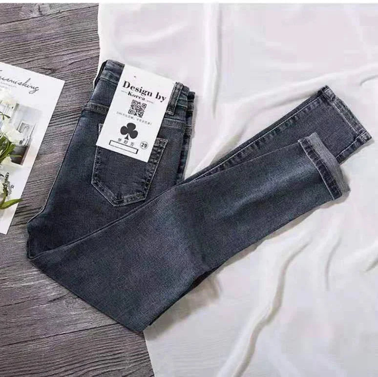 Women’s High-Waist Slim Jeans – Nine-Point Pencil Denim Pants (Autumn Korean Style)