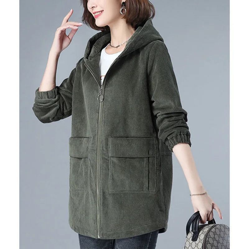 Women’s Oversized Hooded Jacket – Solid Color Zipper Coat with Pockets (Casual Autumn Style)