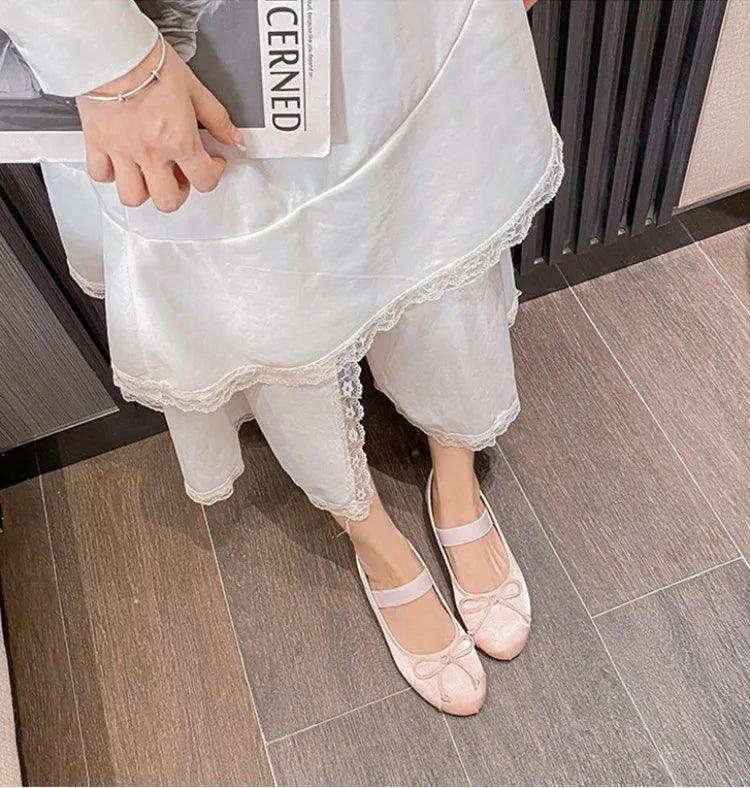Silk Satin Bow Mary Jane Ballet Flats for Women (Plus Size 33–44)