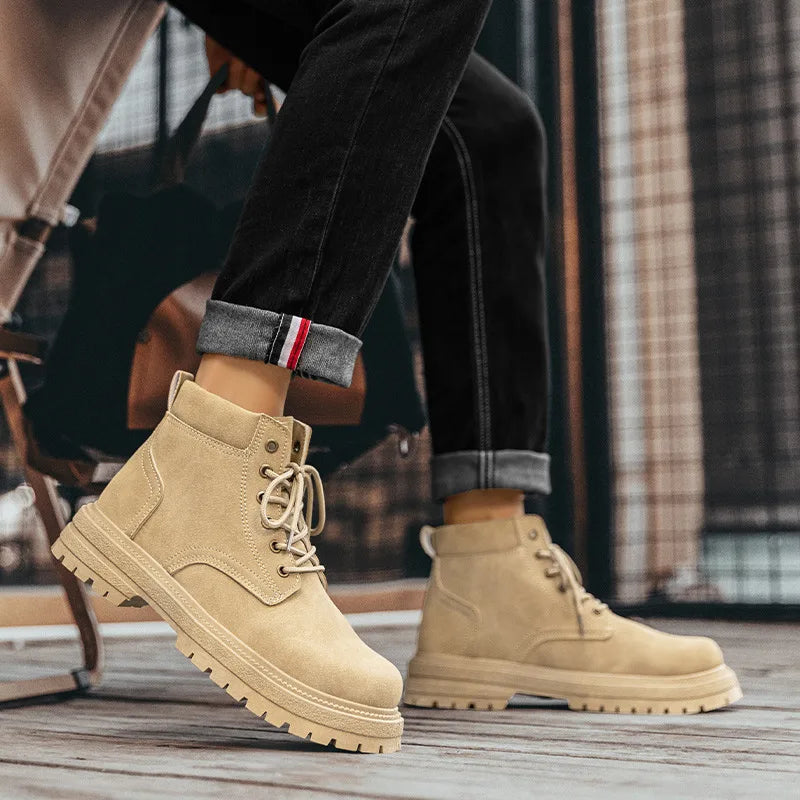 Men Classic Leather Platform Motorcycle Boots