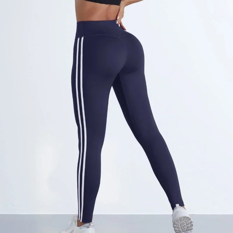 Women High Waist Striped Workout Leggings