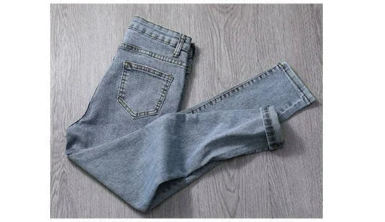 Women’s High-Waist Slim Jeans – Nine-Point Pencil Denim Pants (Autumn Korean Style)
