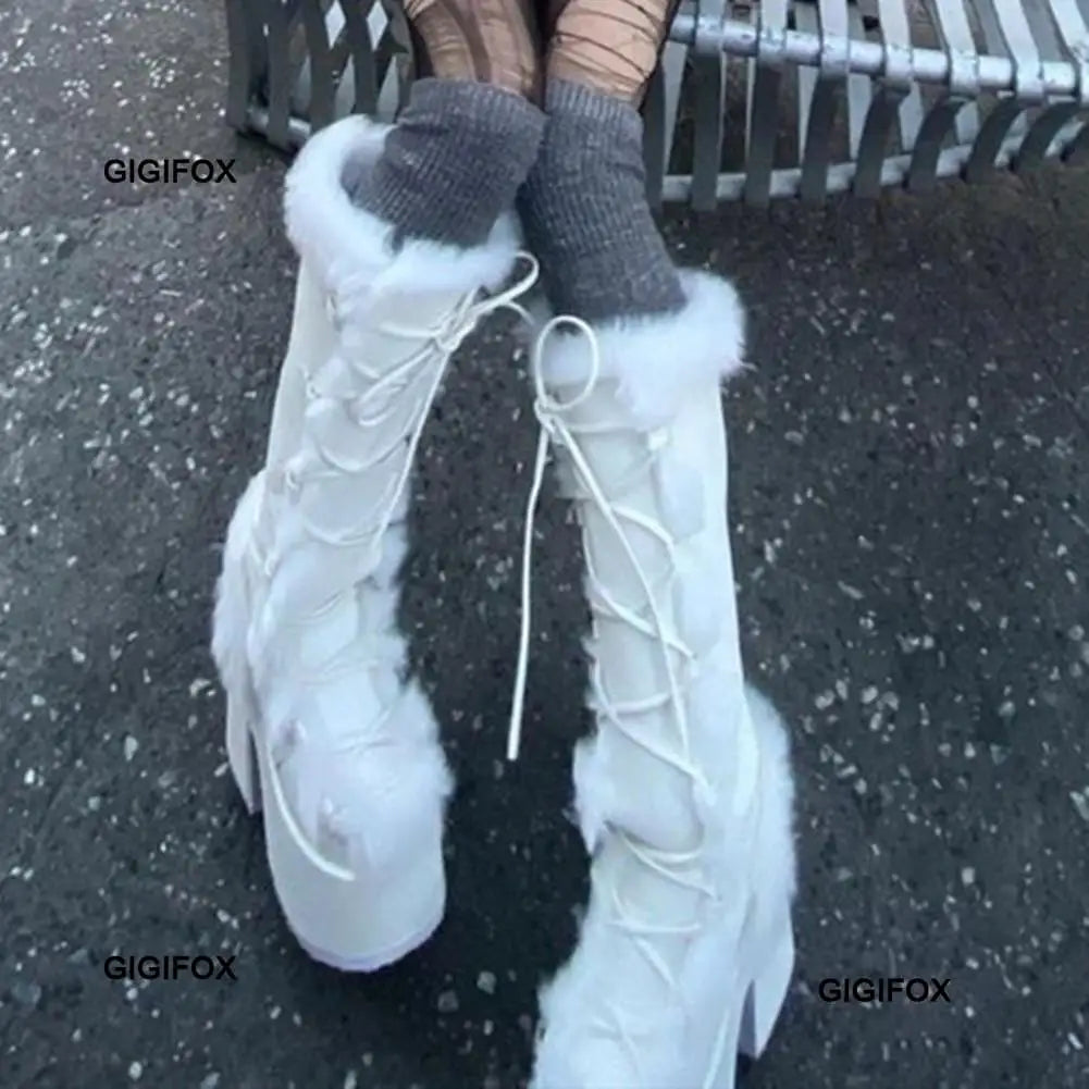 Women Platform Furry Gothic Knee High Boots