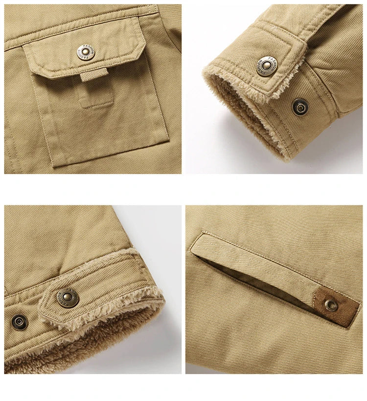 Men's Thick Fleece Winter Jacket – Warm Windproof Outdoor Coat with Fur Collar (2025)