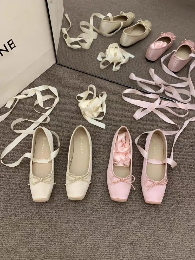 Women Bow Square Toe Mary Jane Flats