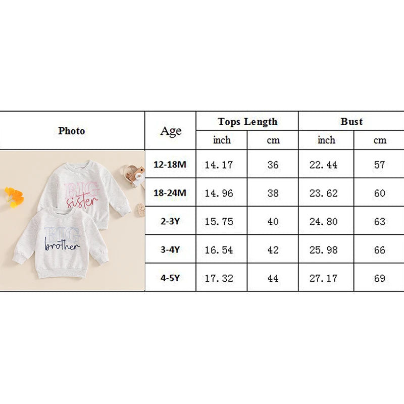 Sibling Matching Sweatshirts – Letter Embroidery Crew Neck Pullovers for Boys & Girls