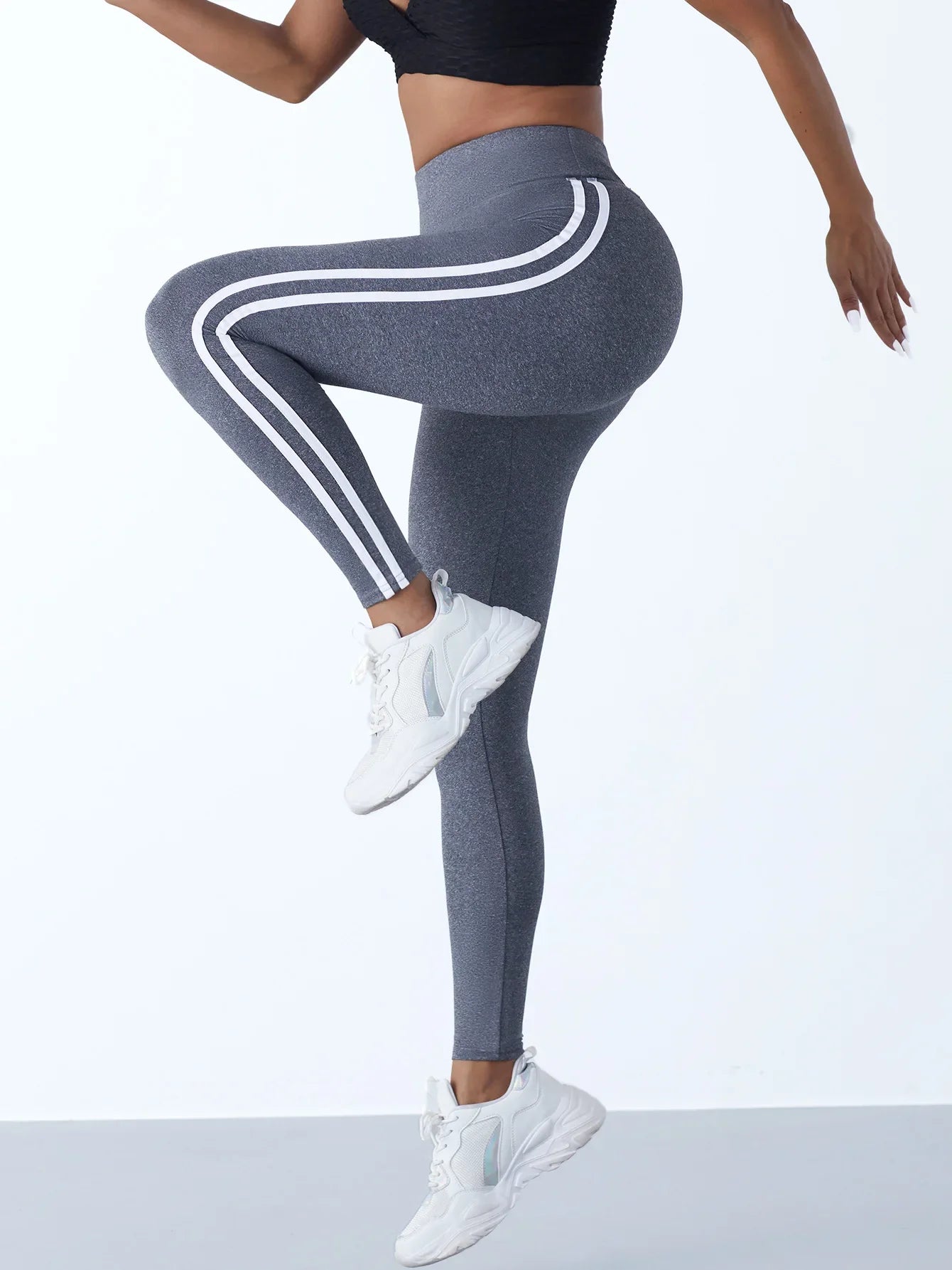 Women High Waist Striped Workout Leggings