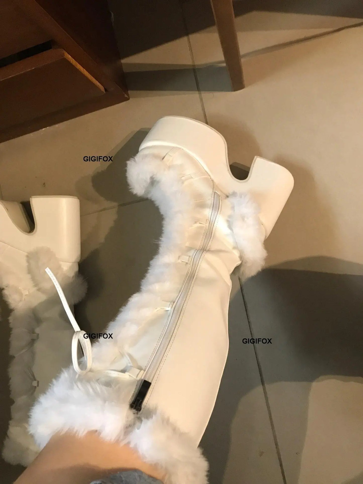 Women Platform Furry Gothic Knee High Boots