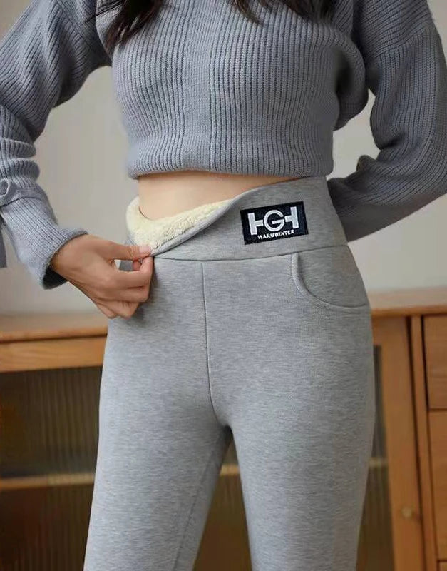 Women’s High-Waist Lamb Wool Fleece Leggings – Butt Lift Thick Winter Pants with Pocket
