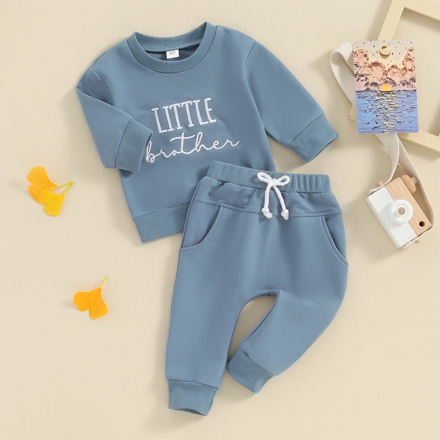 Baby Brother 2-Piece Outfit – Embroidered Letter Sweatshirt & Elastic Waist Sweatpants