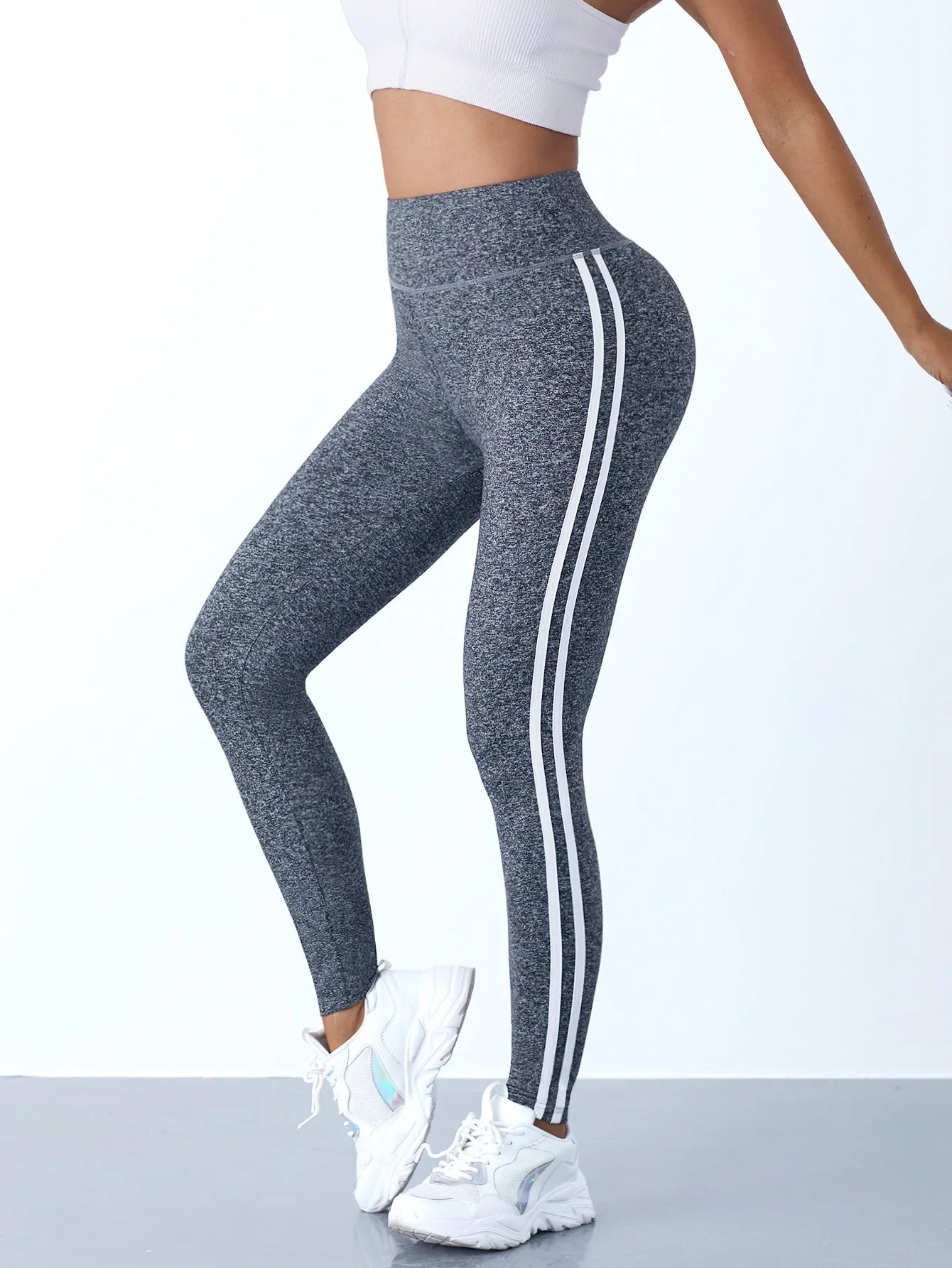 Women High Waist Striped Workout Leggings